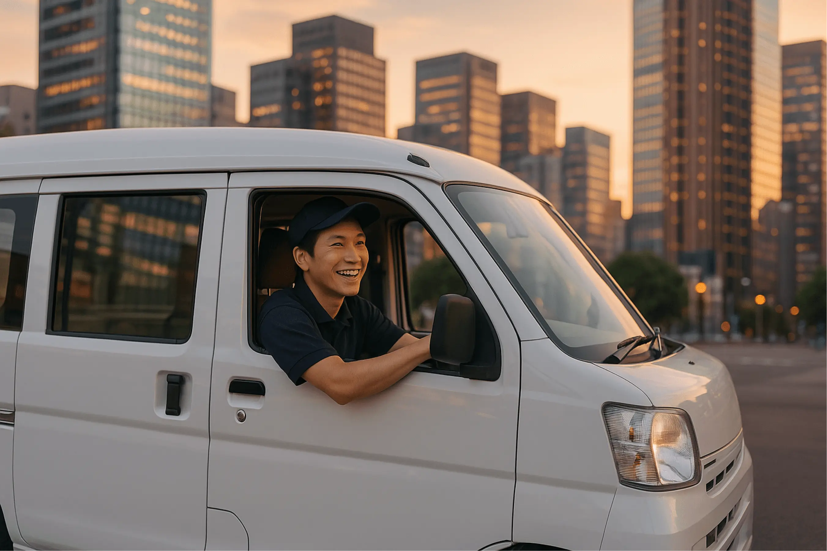 夕景の安全運転イメージ